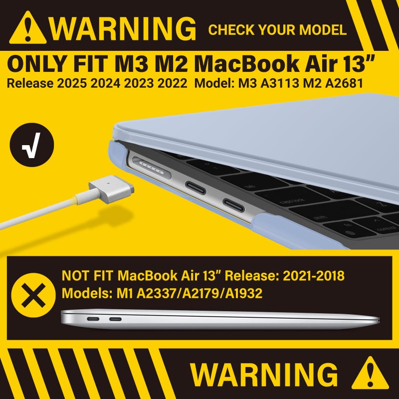 آي بينزر IBenzer متوافق مع 2025 2024 2023 2022 MacBook Air 13 بوصة حافظة M4 A3240 M3 A3113 M2 A2681 حافظة صلبة وغطاء لوحة مفاتيح وشاشة فيلم ونوع C لجهاز Mac Air 13.6 Sierra Blue AT13-KK-SIBL+2TC - Image 3